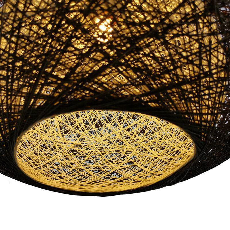 Rattan Ceiling Hanging Light & Hemp Rope Pendant Lamp Shade