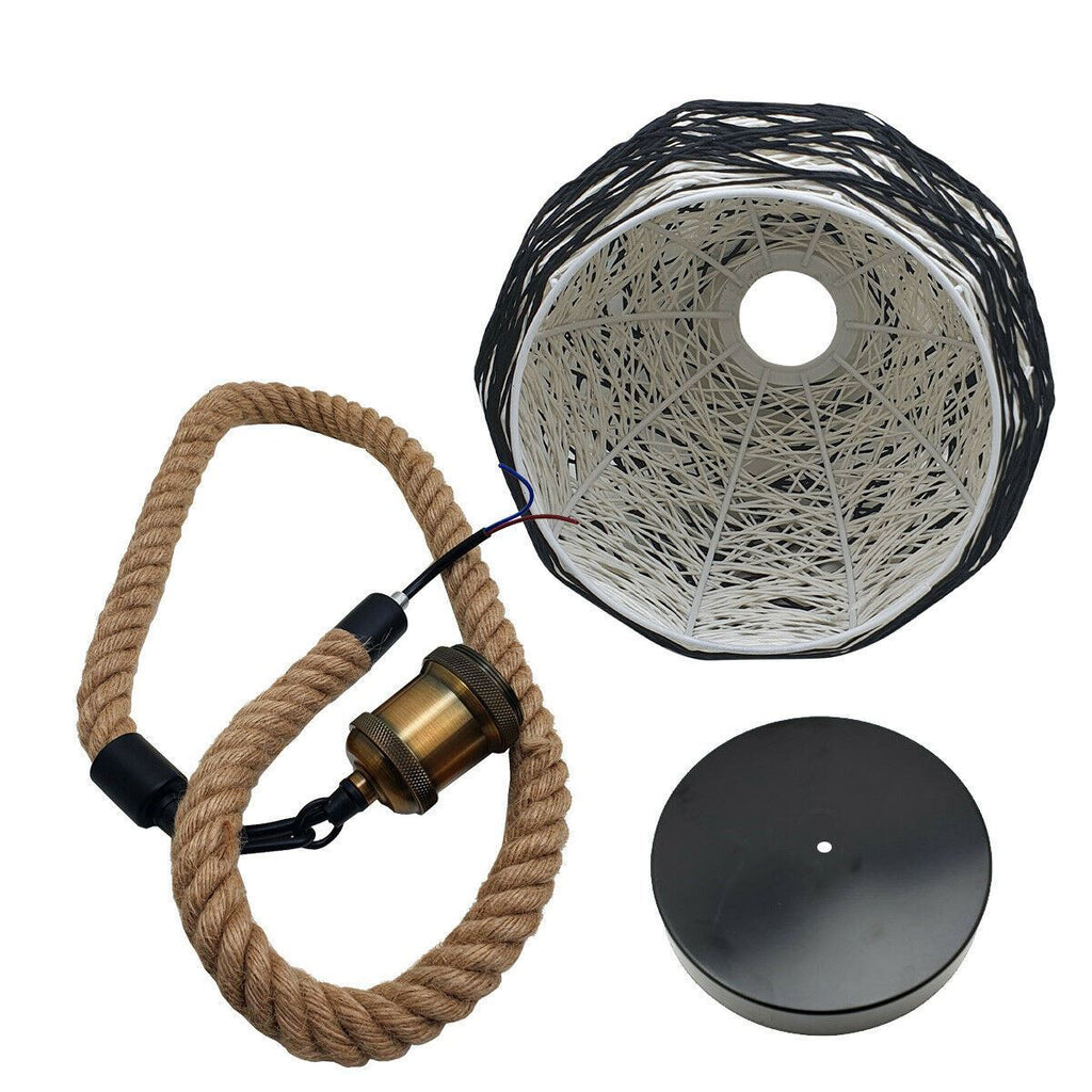 Rattan Ceiling Hanging Light & Hemp Rope Pendant Lamp Shade
