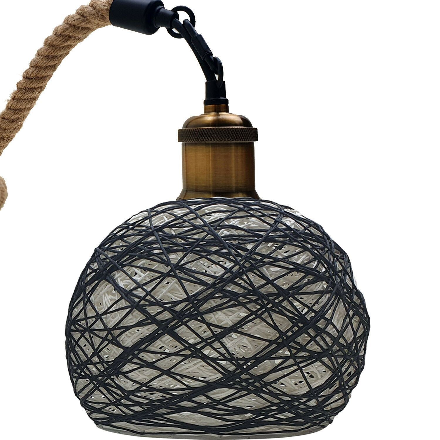 Rattan Ceiling Hanging Light & Hemp Rope Pendant Lamp Shade