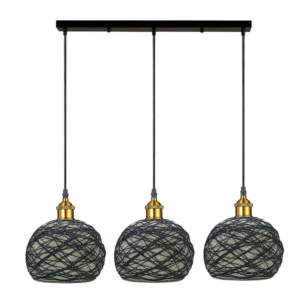 3 Head Wicker Globe Shape Pendant Shade Ceiling Lamps