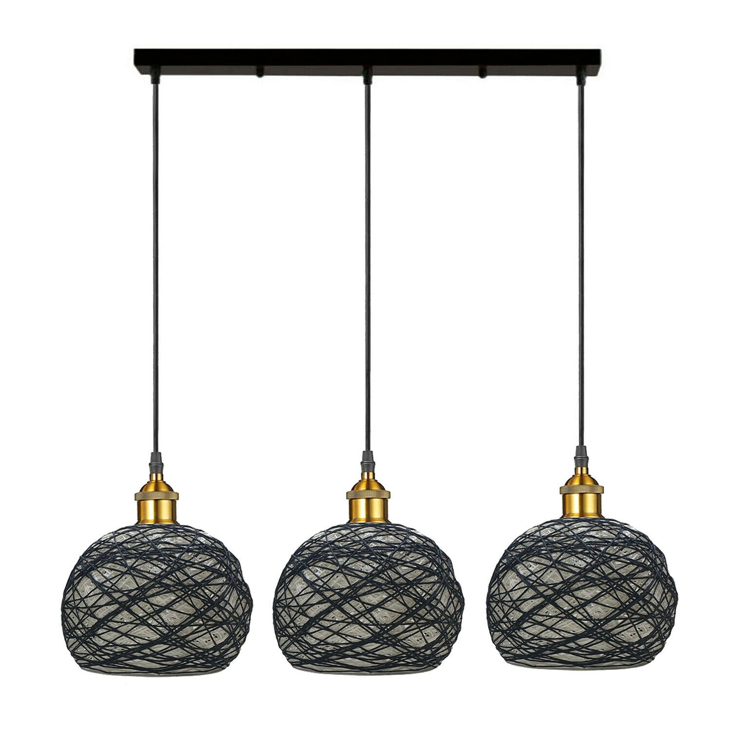 3 Head Wicker Globe Shape Pendant Shade Ceiling Lamps