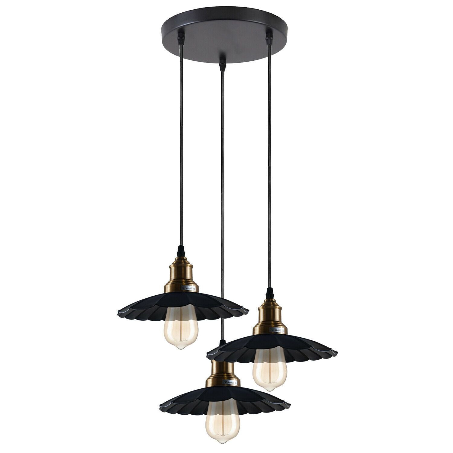 Black Wavy Metal Ceiling Light 3 Outlet