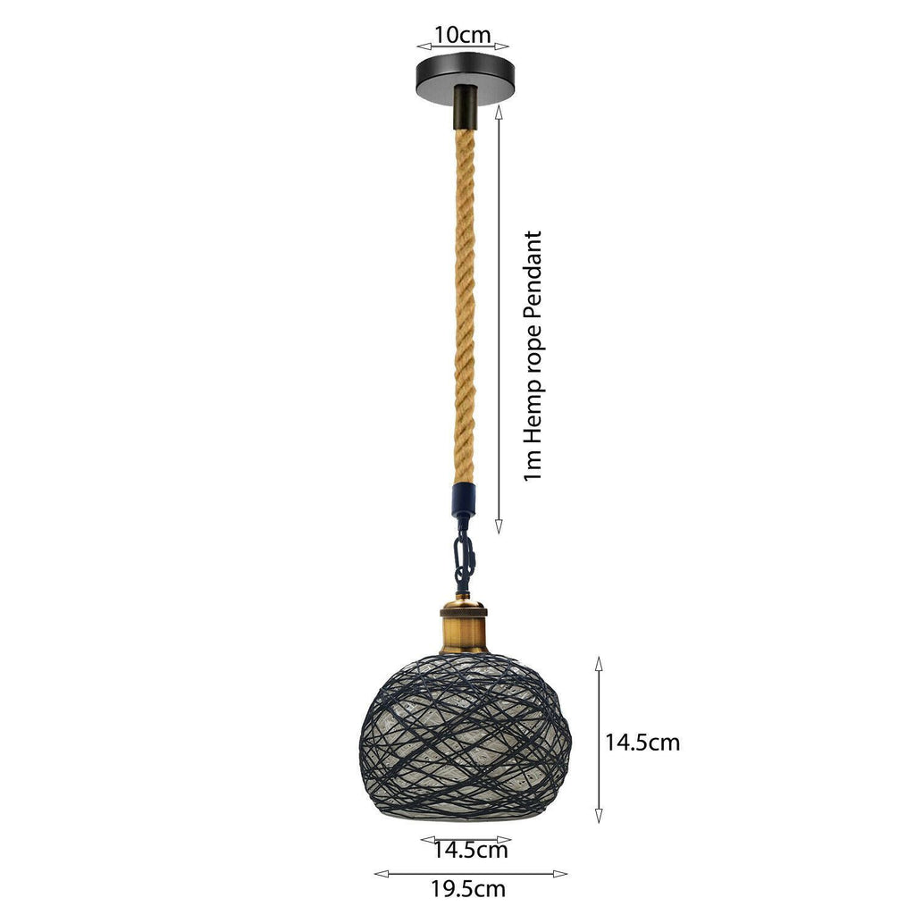 Rattan Ceiling Hanging Light & Hemp Rope Pendant Lamp Shade