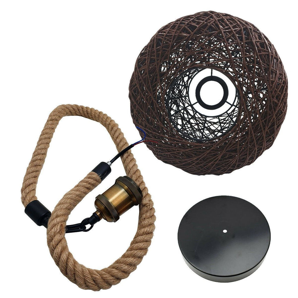 Rattan Ceiling Hanging Light & Hemp Rope Pendant Lamp Shade